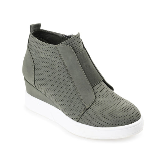 Journee CLARA WEDGE SNEAKERS IN VEGAN LEATHER - Olive PU