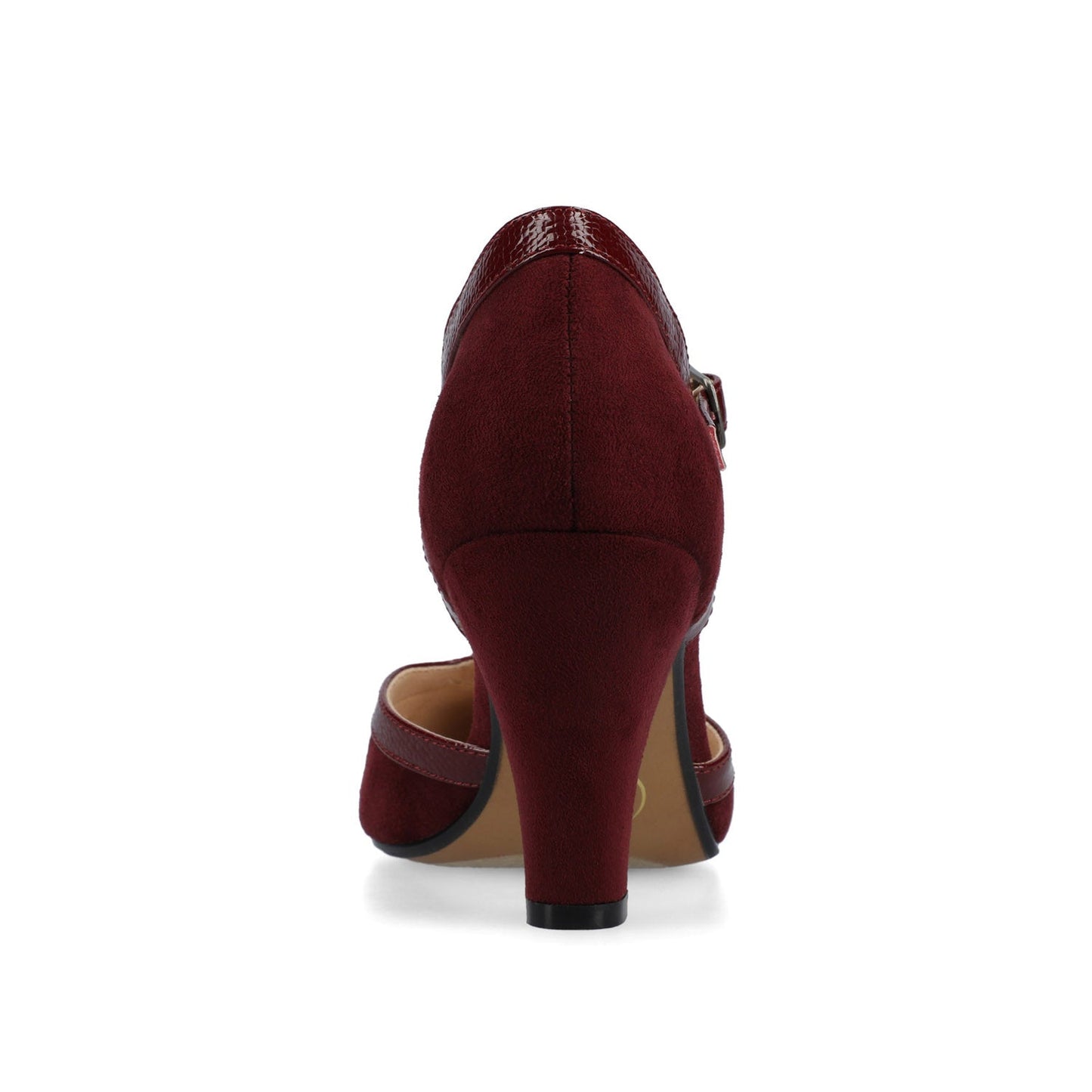 Journee OLINA T-STRAP PUMP HEELS IN VEGAN LEATHER - Oxblood Suede