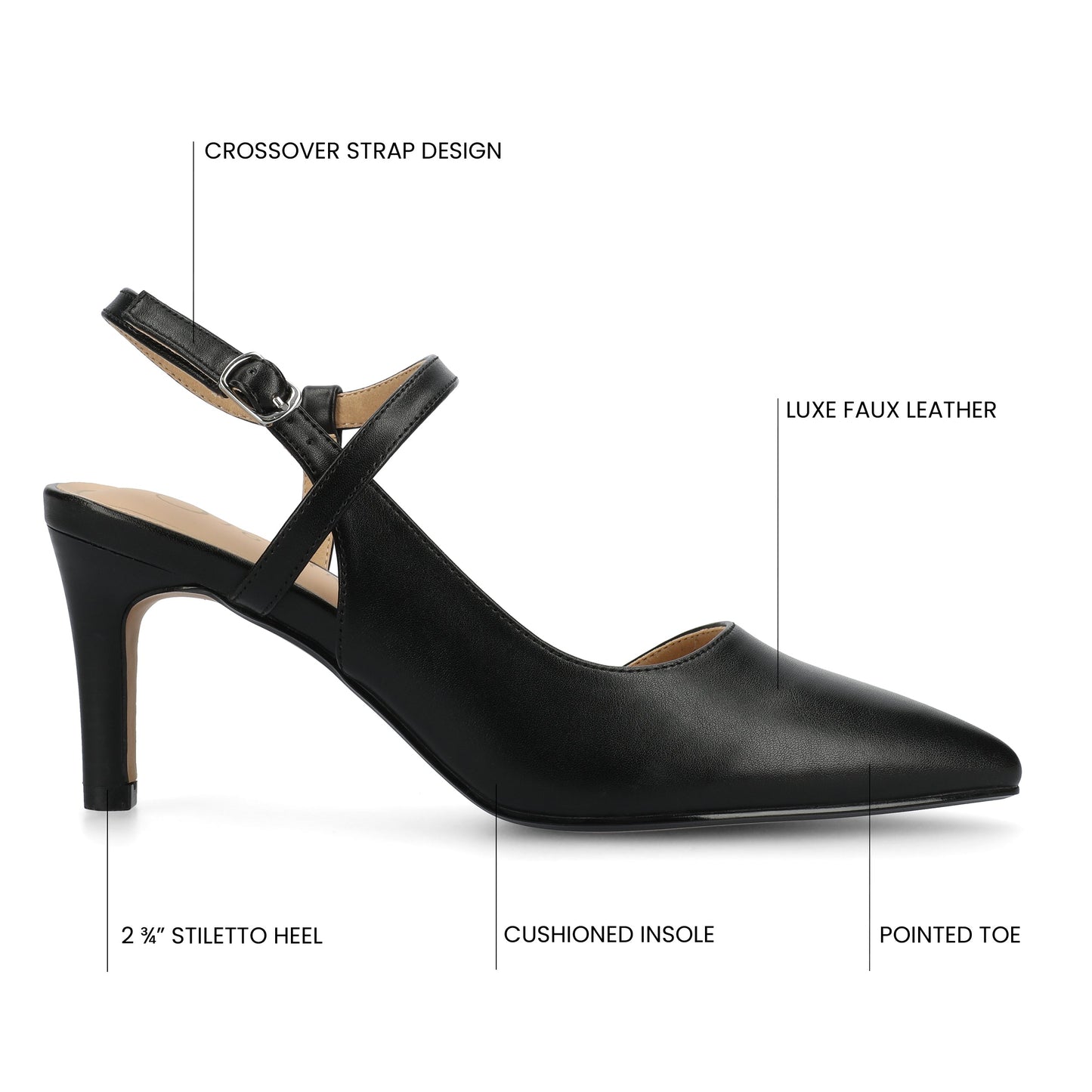 Journee SCIPIO STILETTO PUMP HEELS IN WIDE - Black PU