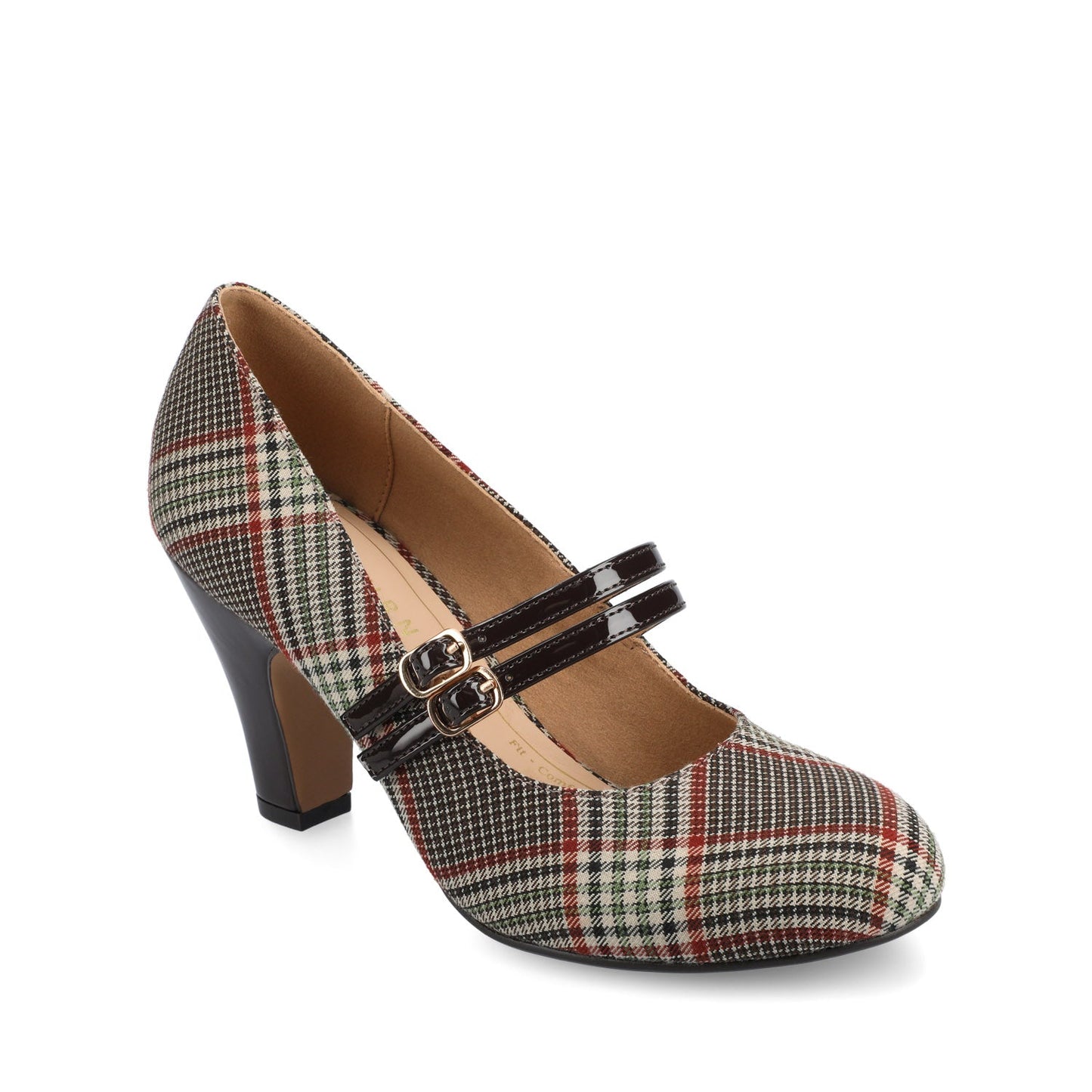 Journee WINDY MARY JANE PUMP HEELS IN STATEMENT - Cream Chocolate Plaid