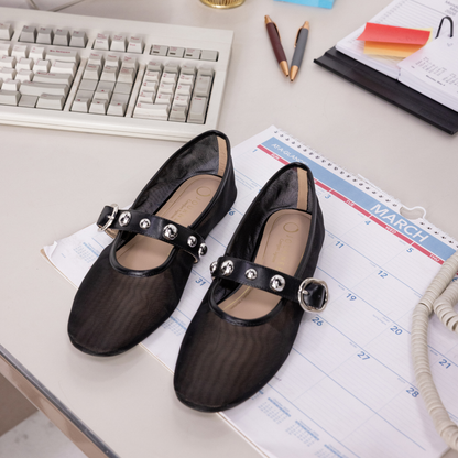 Journee NAVEAH BALLET FLATS - Black Mesh