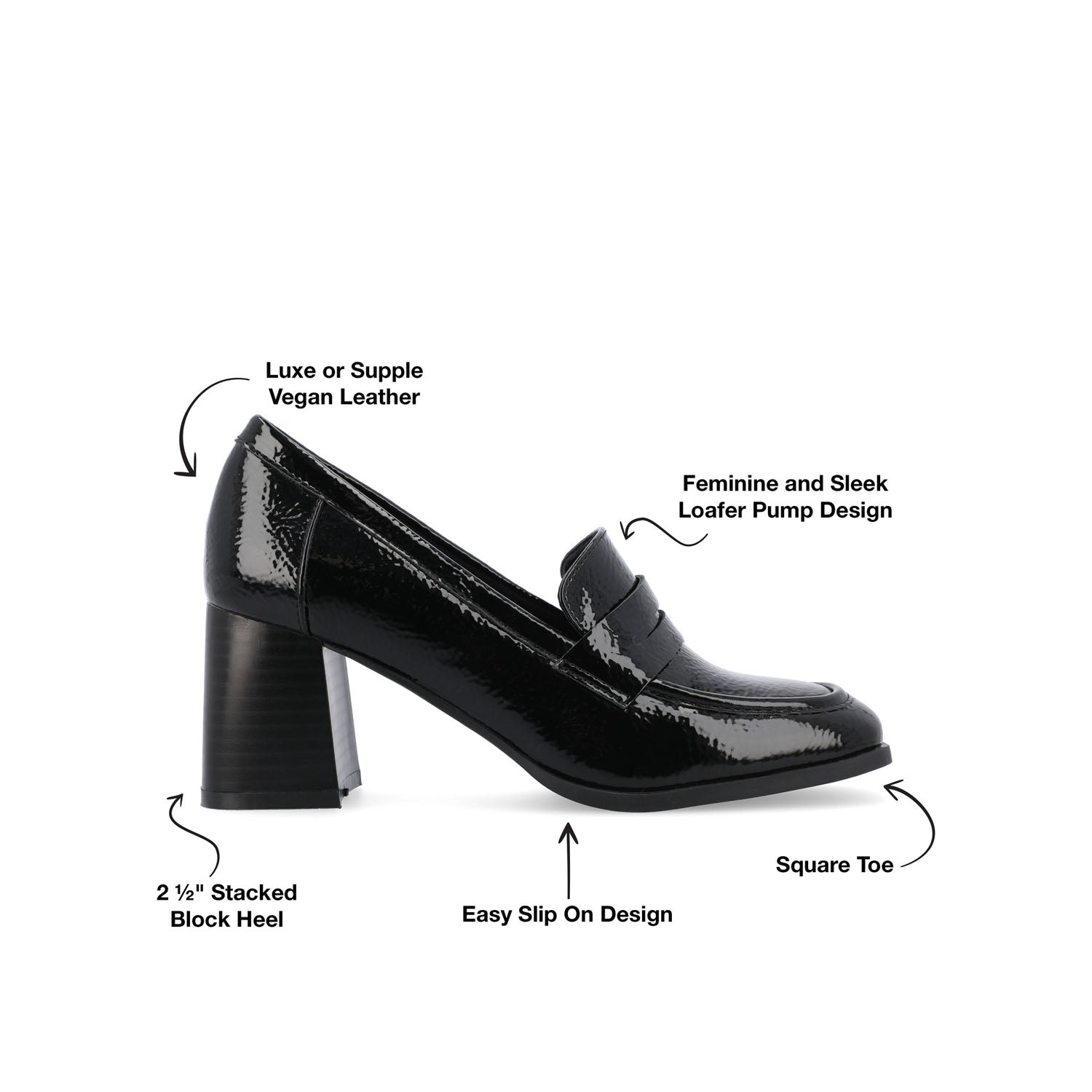 Journee MALLEAH BLOCK HEEL LOAFERS - Patent Black