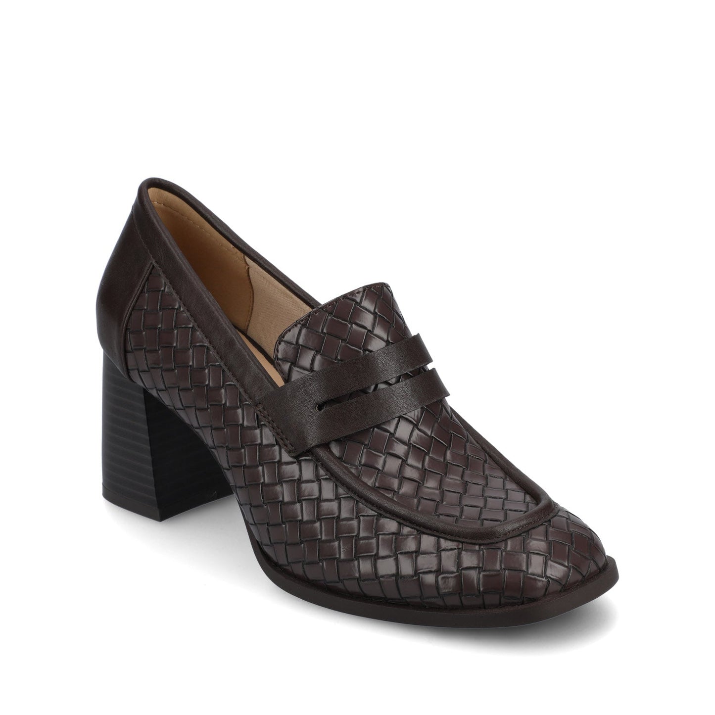 Journee MALLEAH BLOCK HEEL LOAFERS - Chocolate Woven
