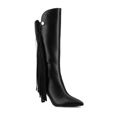 Journee DOLLY KNEE HIGH TASSEL WESTERN BOOTS - Black