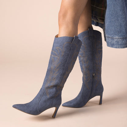 Journee LARAMIE KNEE HIGH WESTERN BOOTS - Denim