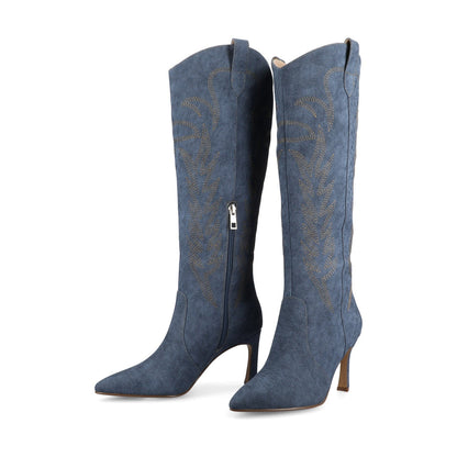 Journee LARAMIE KNEE HIGH WESTERN BOOTS - Denim