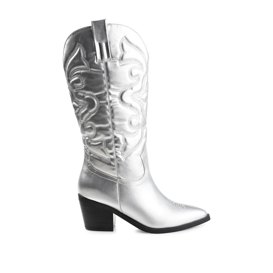 Journee CHANTRY COWGIRL BOOTS IN VEGAN LEATHER - Silver PU