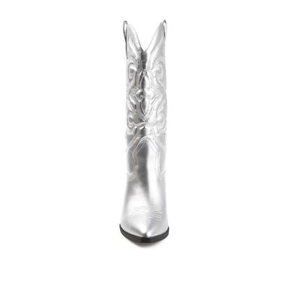 Journee CHANTRY COWGIRL BOOTS IN VEGAN LEATHER - Silver PU