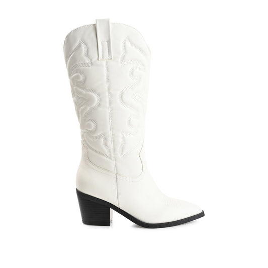 Journee CHANTRY COWGIRL BOOTS IN VEGAN LEATHER - White PU