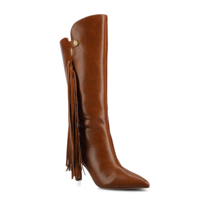 Journee DOLLY KNEE HIGH TASSEL WESTERN BOOTS - Cognac