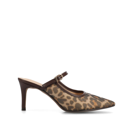 Journee TIFFEE SLIP ON HEELS - Chocolate Leopard Mesh