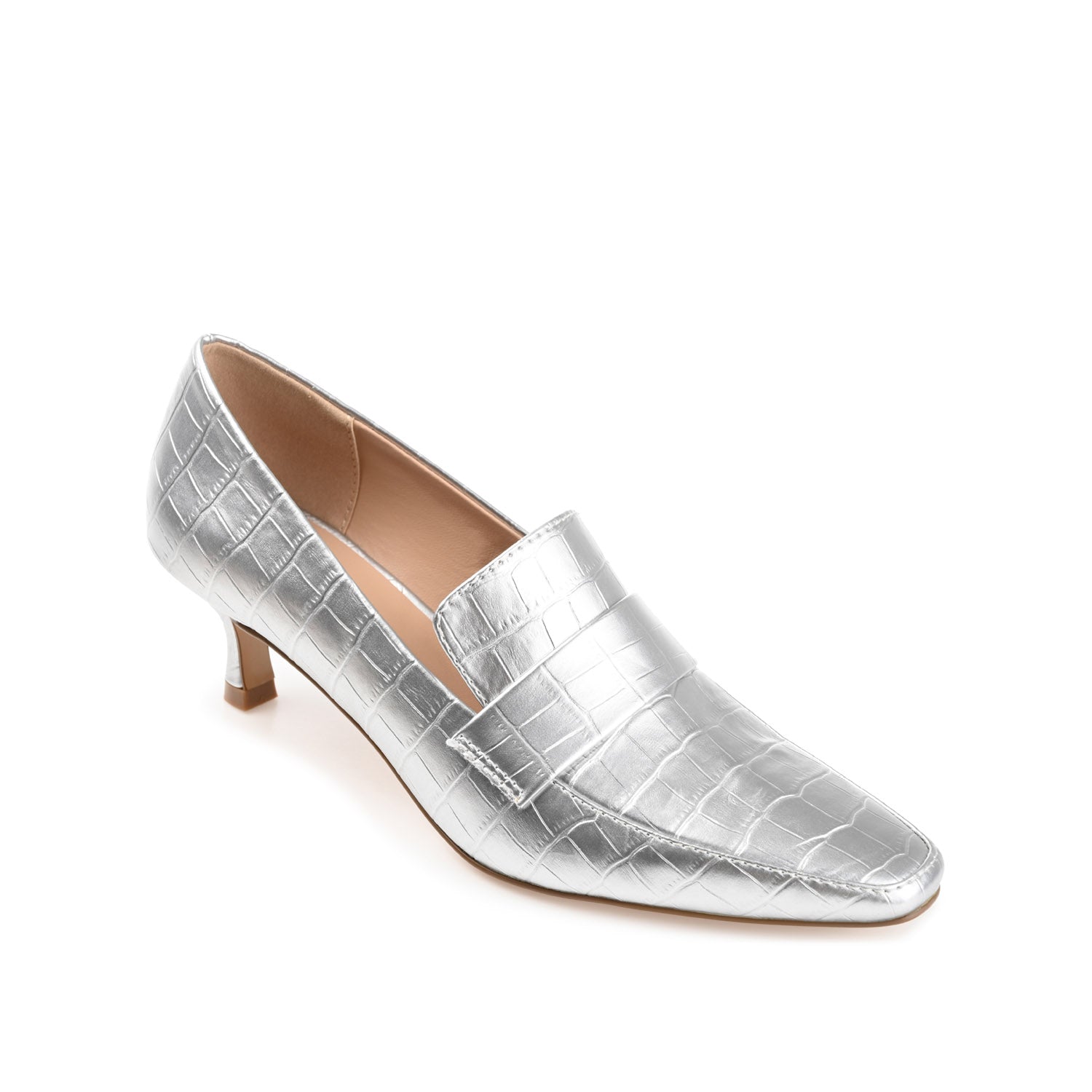 Journee CELINA KITTEN LOAFER HEELS IN CROCO - Silver Croco
