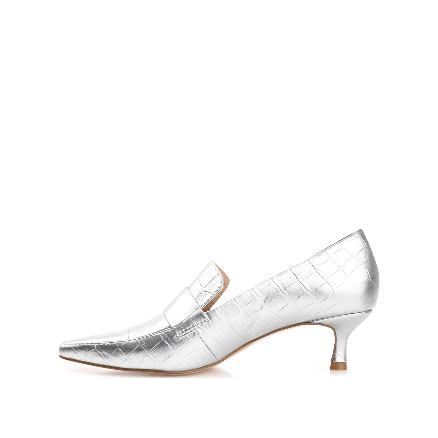 Journee CELINA KITTEN LOAFER HEELS IN CROCO - Silver Croco