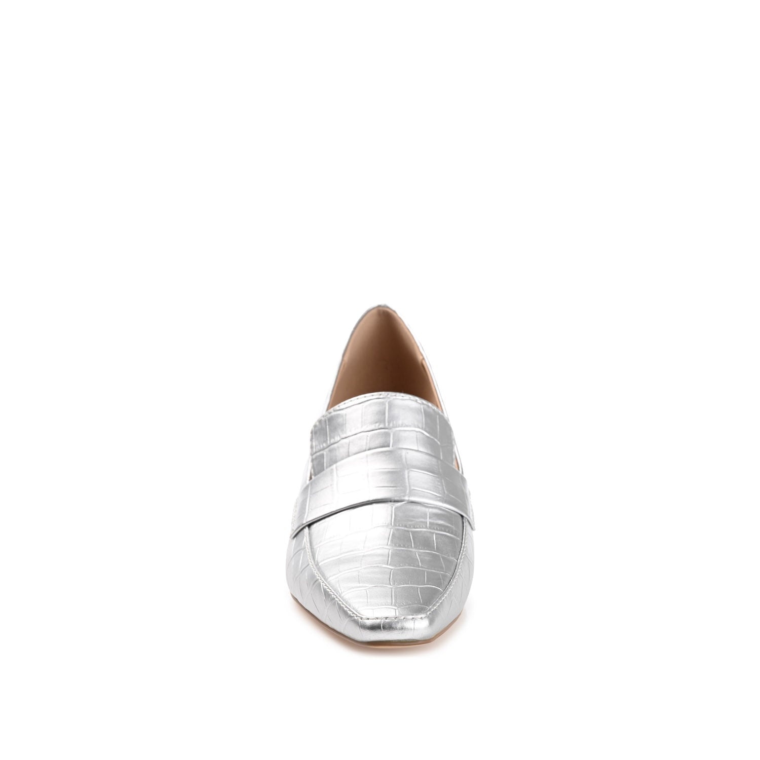 Journee CELINA KITTEN LOAFER HEELS IN CROCO - Silver Croco