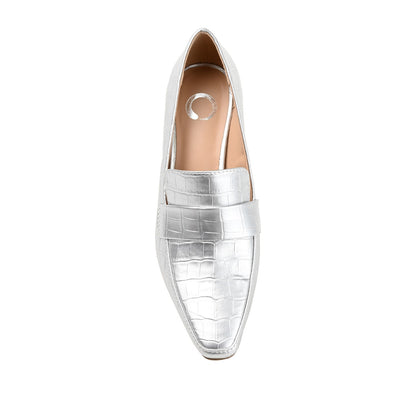 Journee CELINA KITTEN LOAFER HEELS IN CROCO - Silver Croco