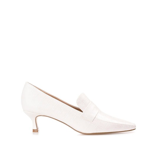 Journee CELINA KITTEN LOAFER HEELS IN CROCO - White