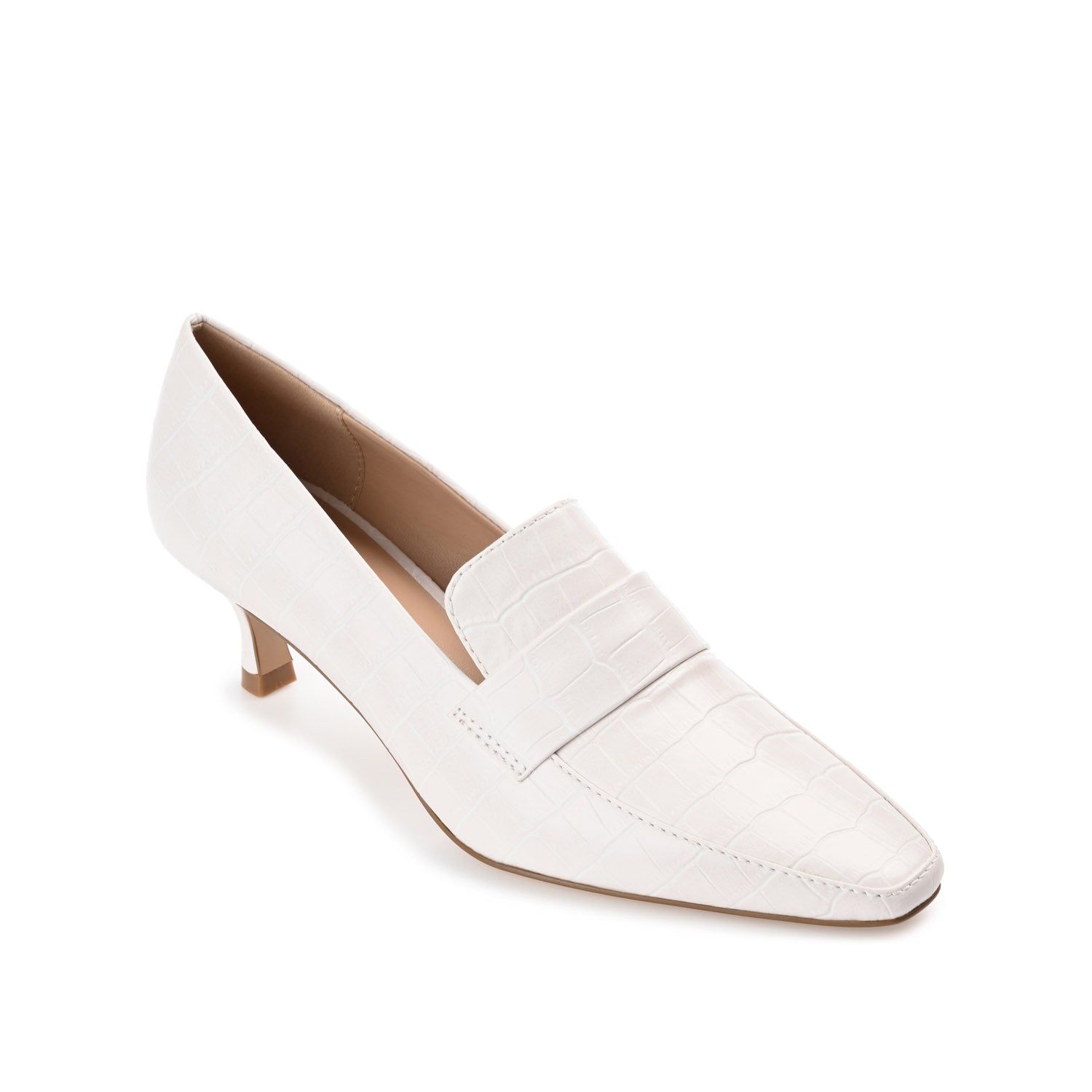 Journee CELINA KITTEN LOAFER HEELS IN CROCO - White