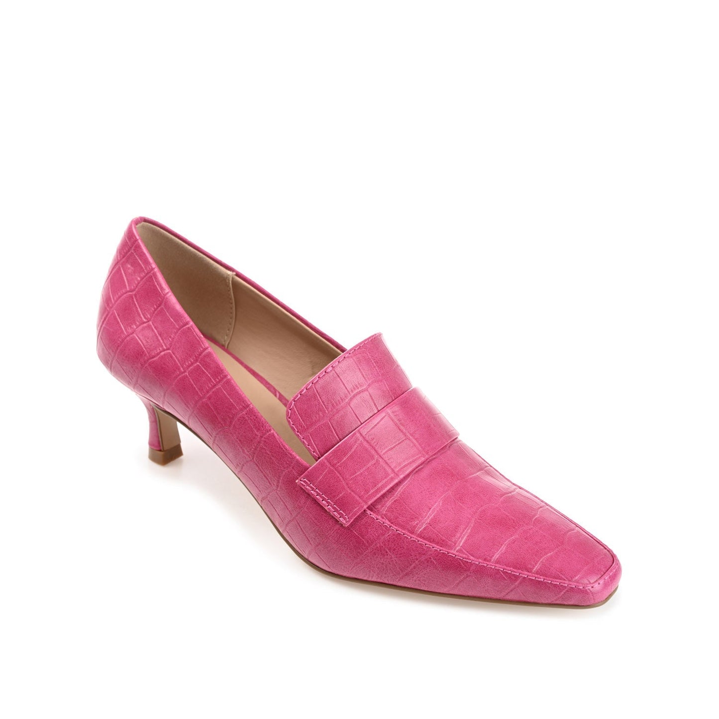 Journee CELINA KITTEN LOAFER HEELS IN CROCO - Fuchsia