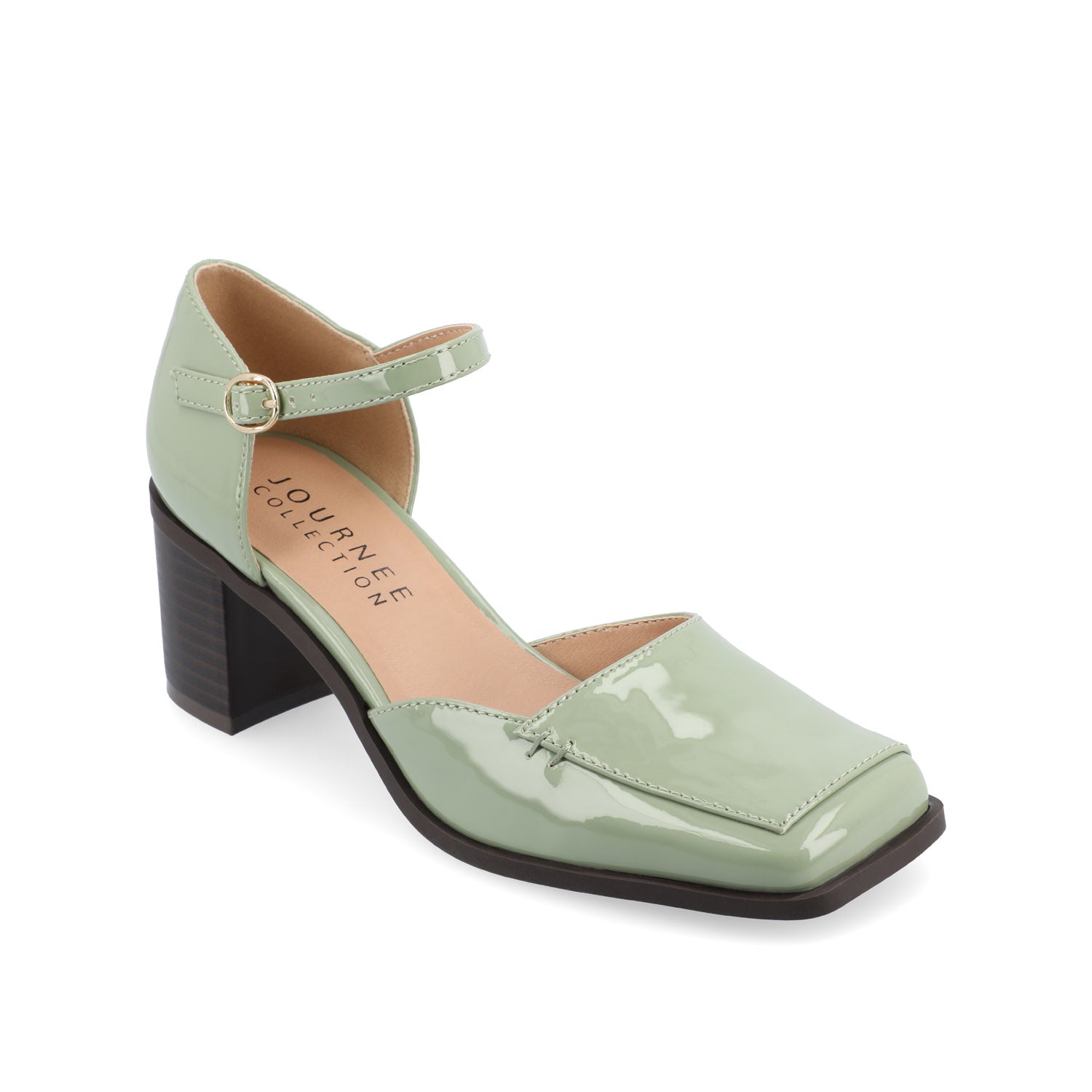 Journee EVANGELINE BLOCK D'ORSAY HEELS IN PATENT - Patent Green