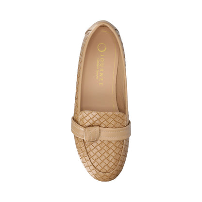 Journee MARCI VEGAN LEATHER LOAFER FLATS IN WIDE - Tan Woven