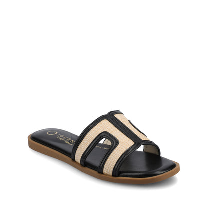 Journee PRIMAH FLAT SANDALS - Black/Natural Raffia