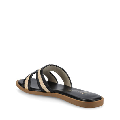 Journee PRIMAH FLAT SANDALS - Black/Natural Raffia