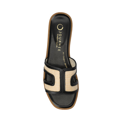 Journee PRIMAH FLAT SANDALS - Black/Natural Raffia