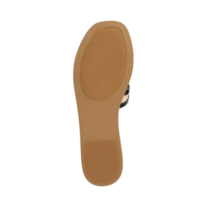 Journee PRIMAH FLAT SANDALS - Black/Natural Raffia