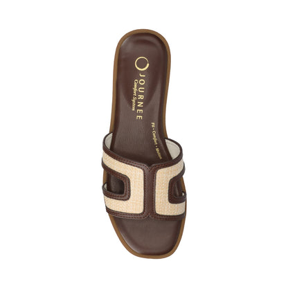 Journee PRIMAH FLAT SANDALS - Chocolate Raffia