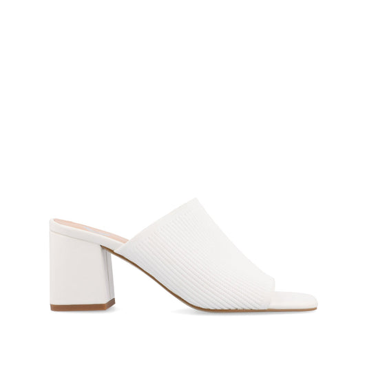 Journee LORENNA MULE BLOCK HEELS IN KNIT FABRIC - White