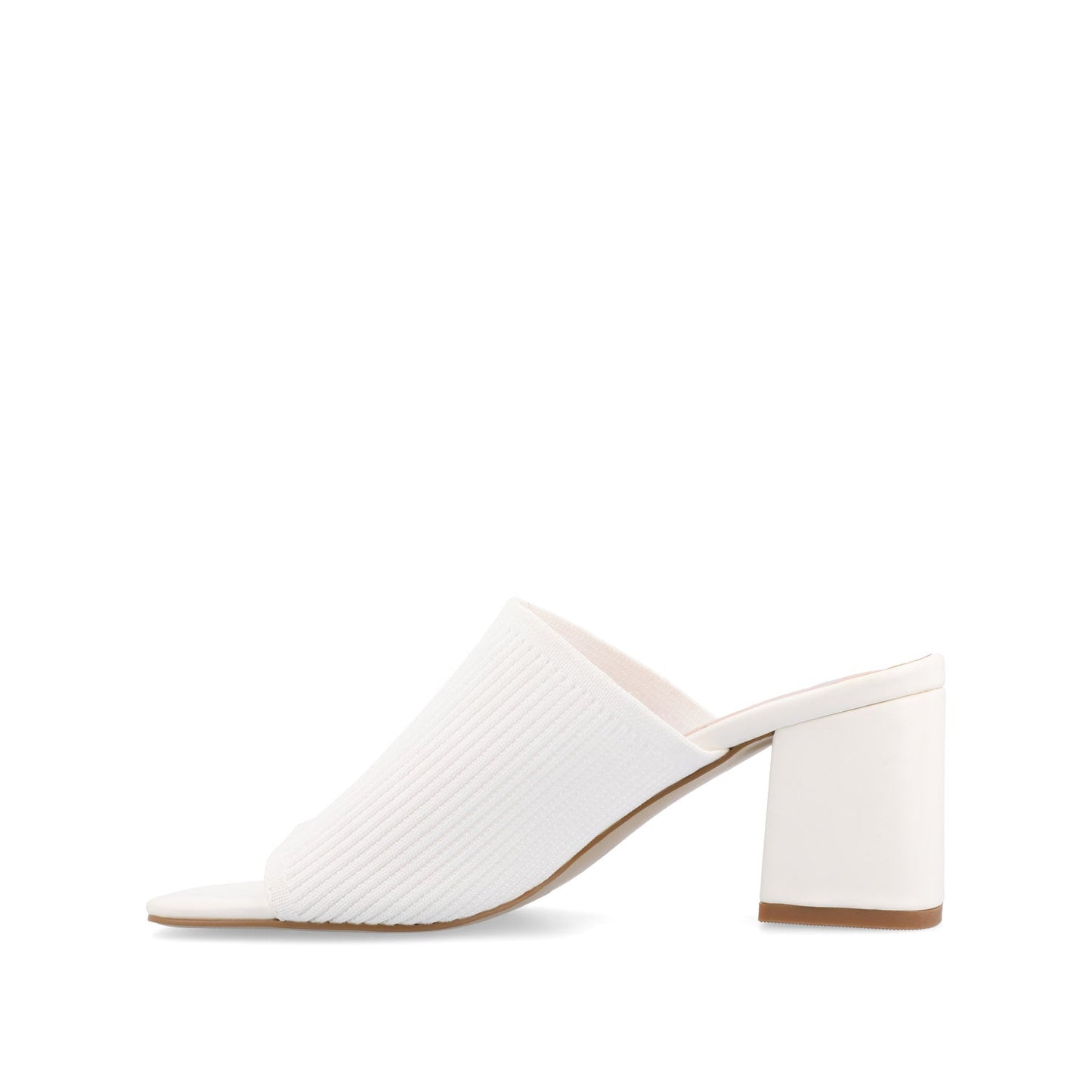 Journee LORENNA MULE BLOCK HEELS IN KNIT FABRIC - White
