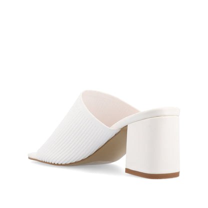 Journee LORENNA MULE BLOCK HEELS IN KNIT FABRIC - White