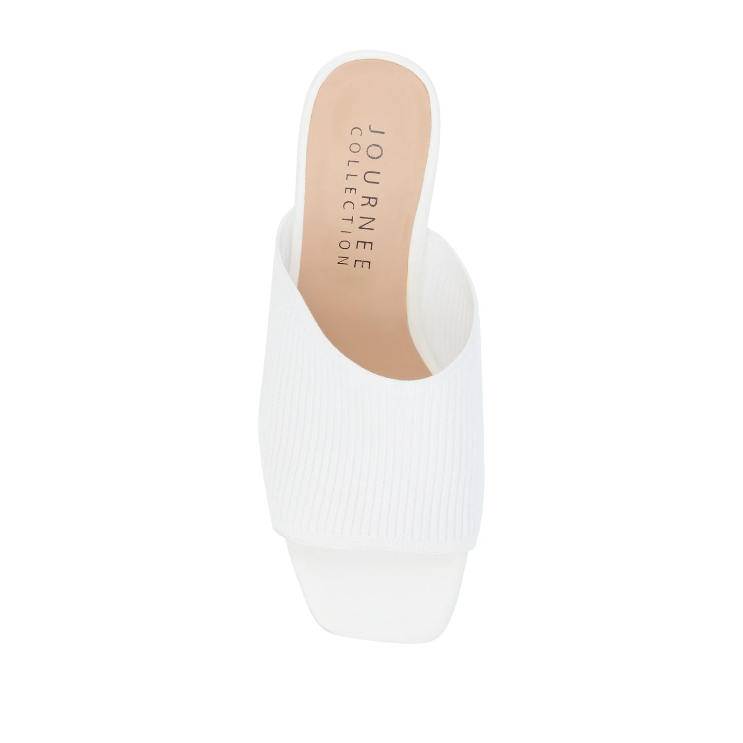 Journee LORENNA MULE BLOCK HEELS IN KNIT FABRIC - White