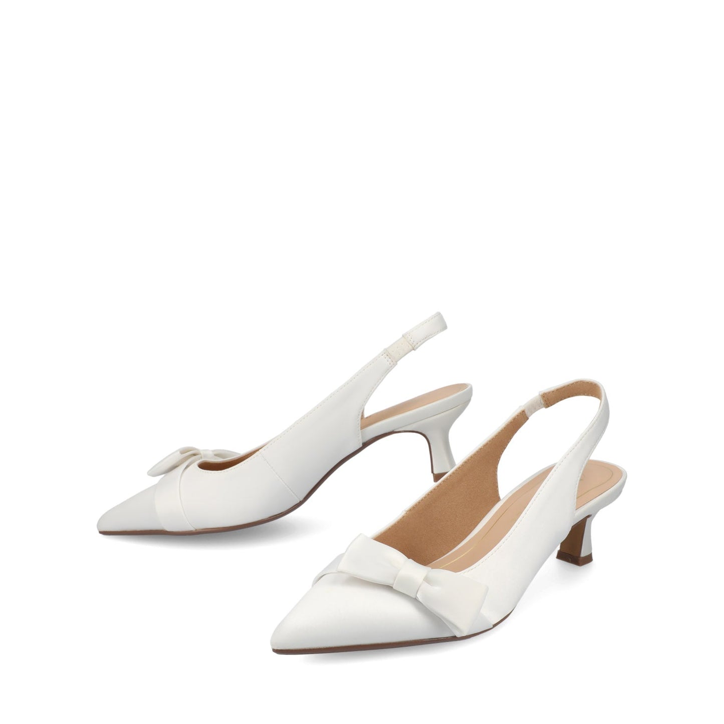 Journee PALOMA SLINGBACK KITTEN HEELS - White Satin
