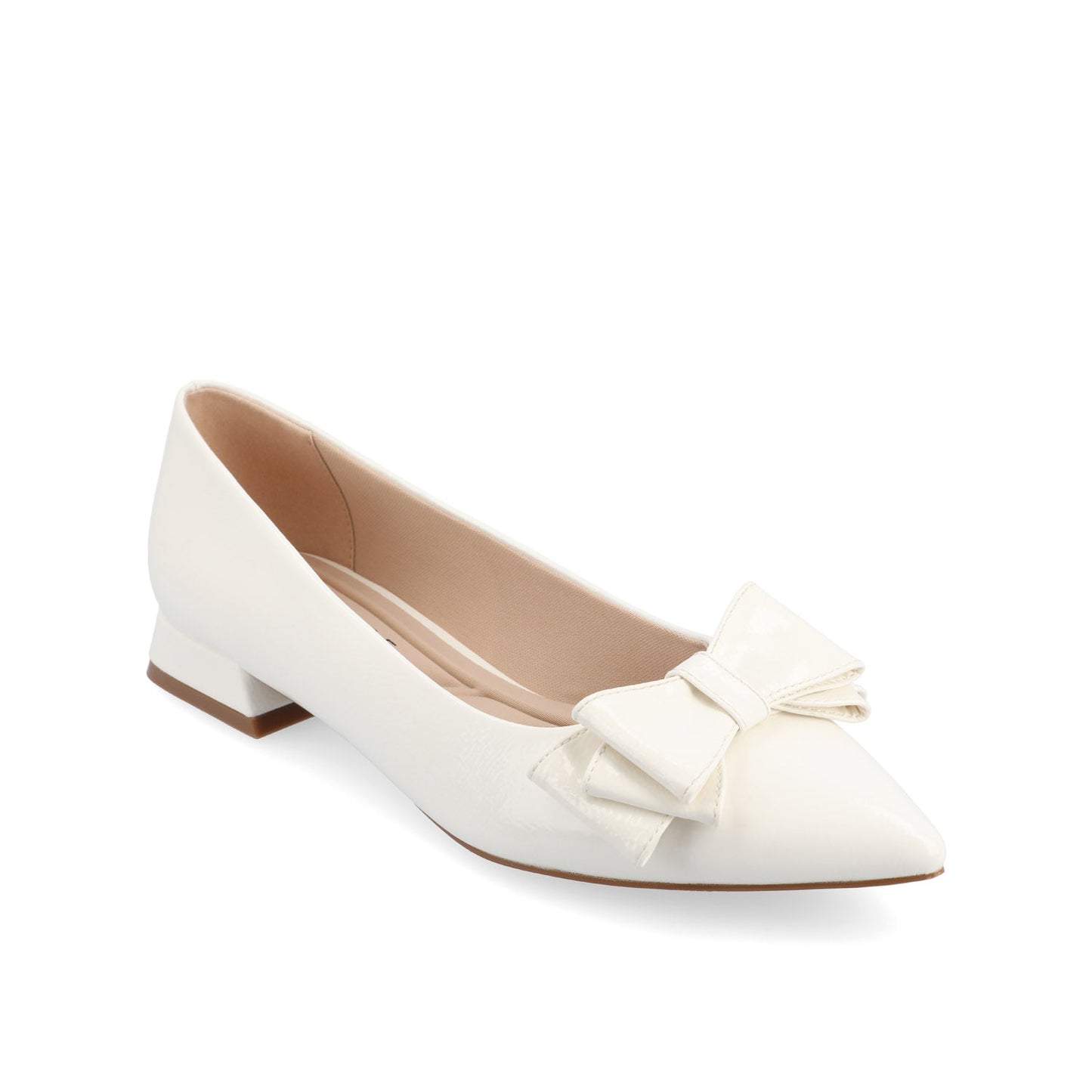 Journee OPHELIA LOW BLOCK BALLET FLATS VEGAN LEATHER - Patent/White