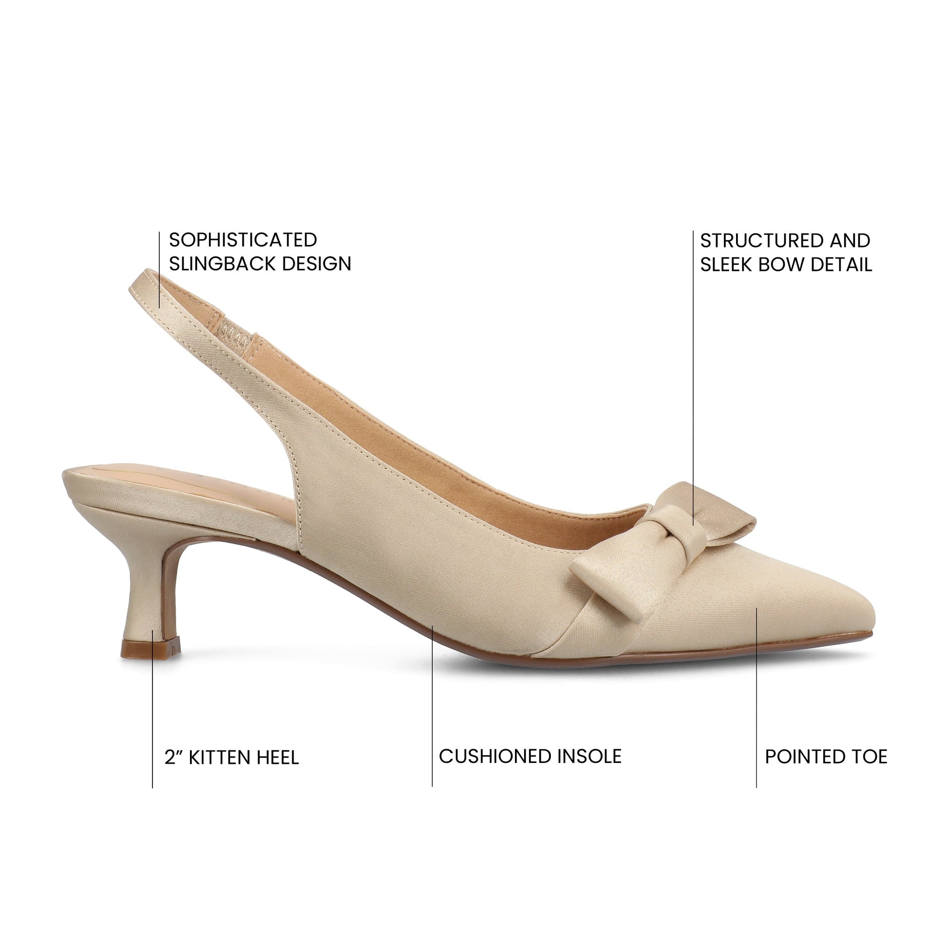 Journee PALOMA SLINGBACK KITTEN HEELS - Champagne Satin