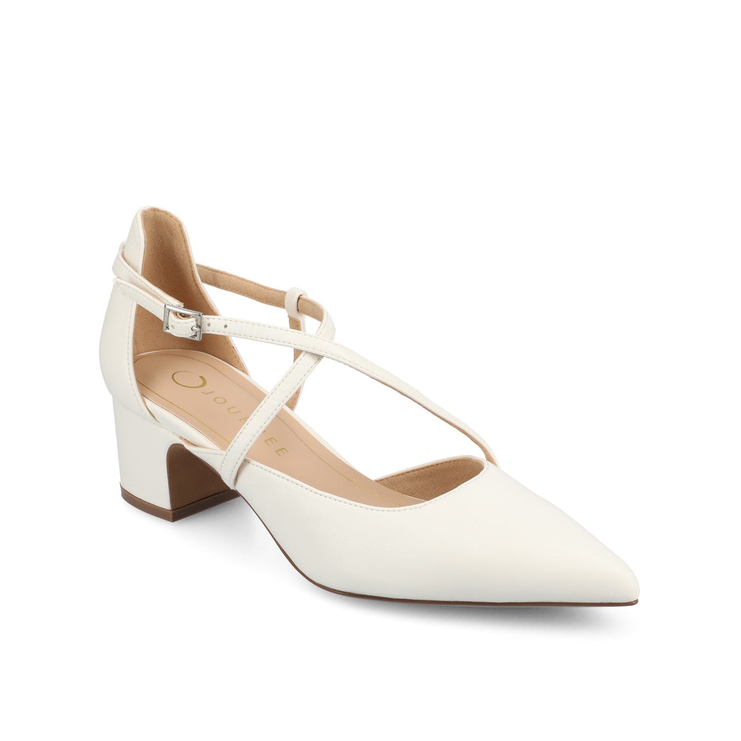 Journee GALVINN LOW BLOCK HEELS IN VEGAN LEATHER - White PU