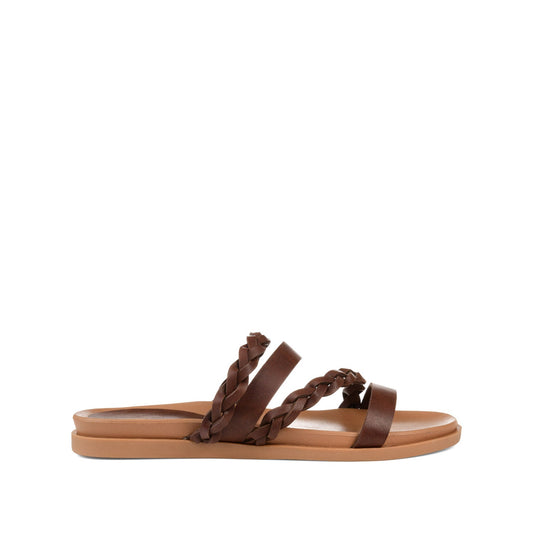 Journee COLETTE SLIDE SANDALS IN VEGAN LEATHER - Brown