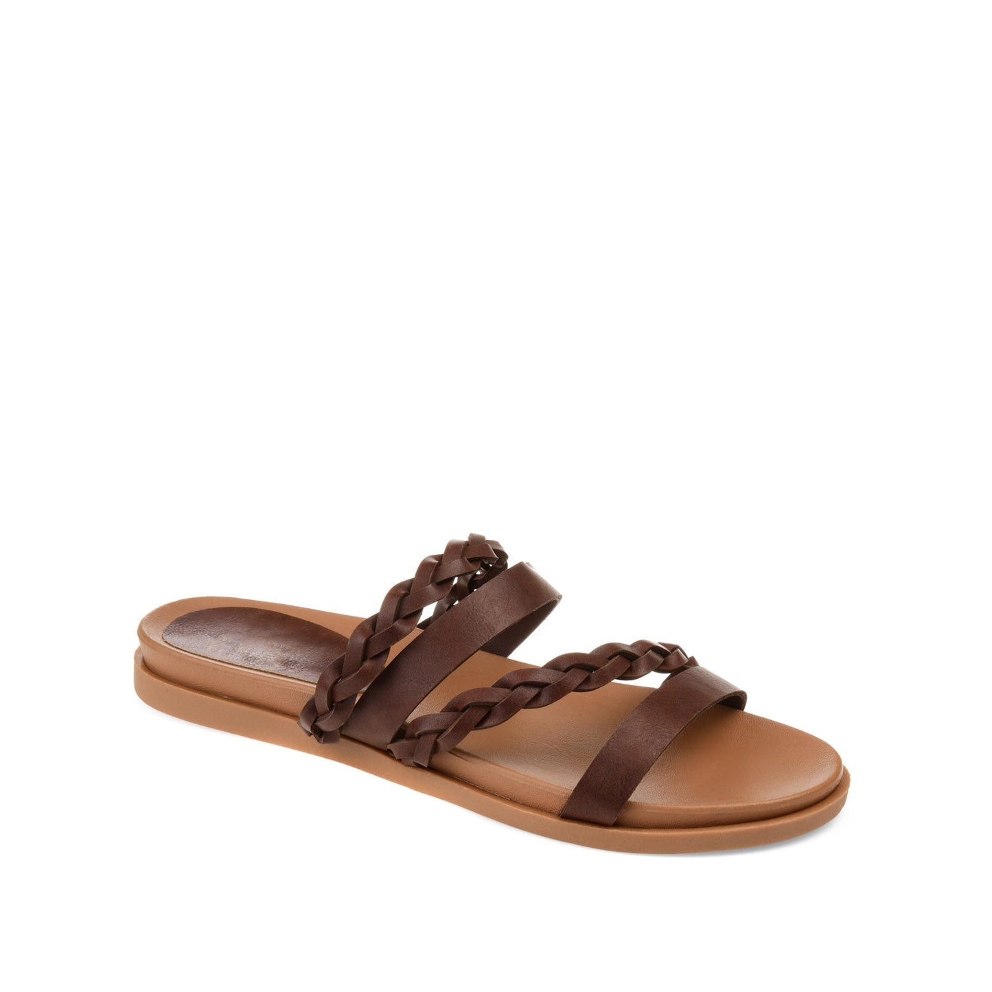 Journee COLETTE SLIDE SANDALS IN VEGAN LEATHER - Brown