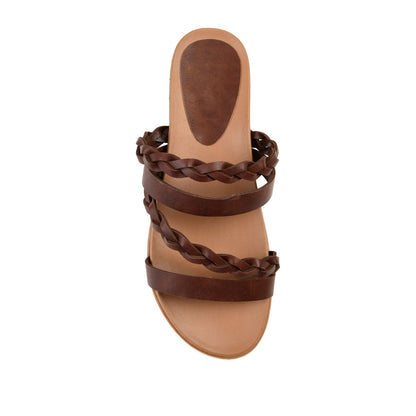 Journee COLETTE SLIDE SANDALS IN VEGAN LEATHER - Brown
