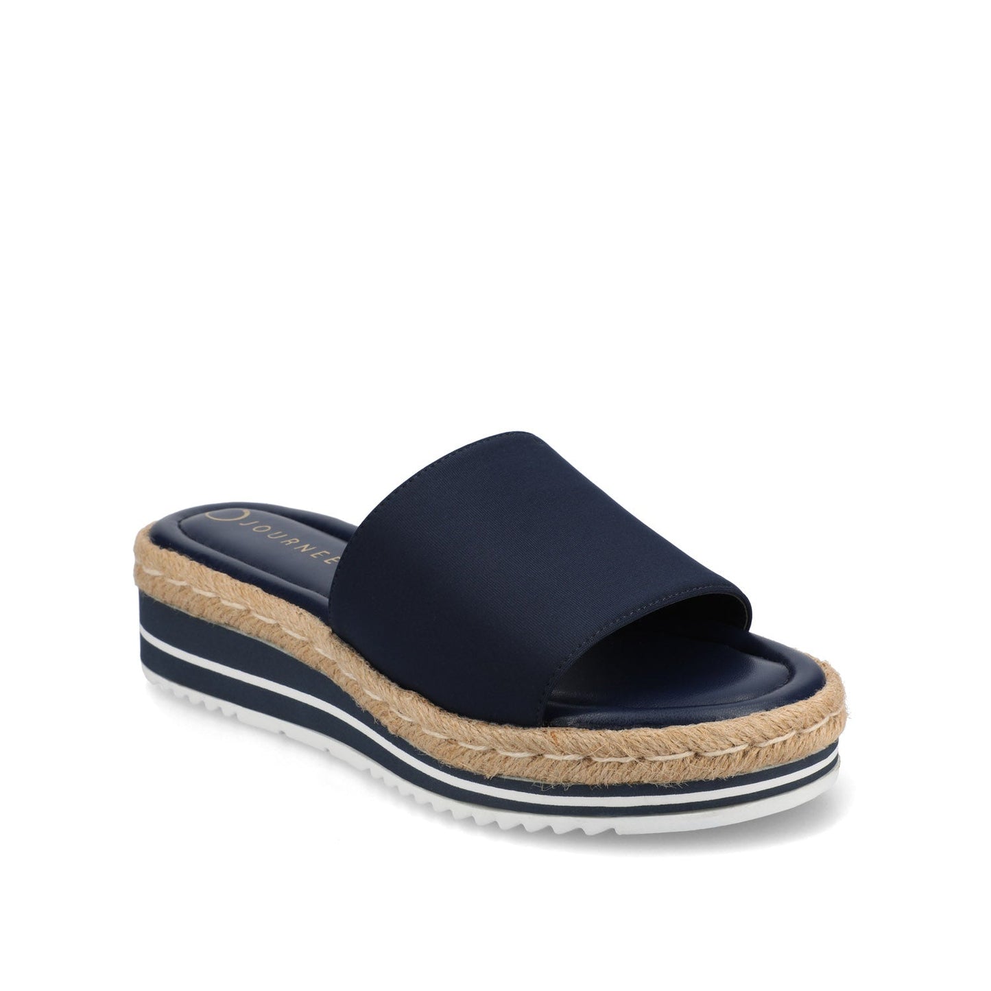 Journee ROSEY ESPADRILLE WEDGE HEELED SLIDE SANDALS - Navy Nubuck