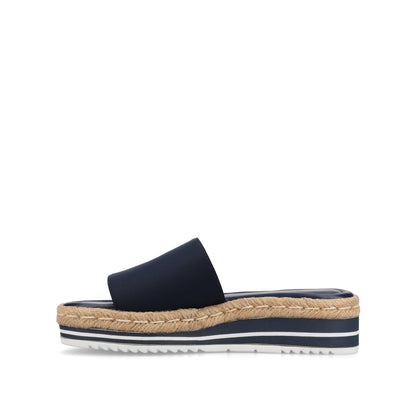 Journee ROSEY ESPADRILLE WEDGE HEELED SLIDE SANDALS - Navy Nubuck