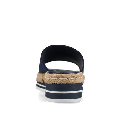Journee ROSEY ESPADRILLE WEDGE HEELED SLIDE SANDALS - Navy Nubuck