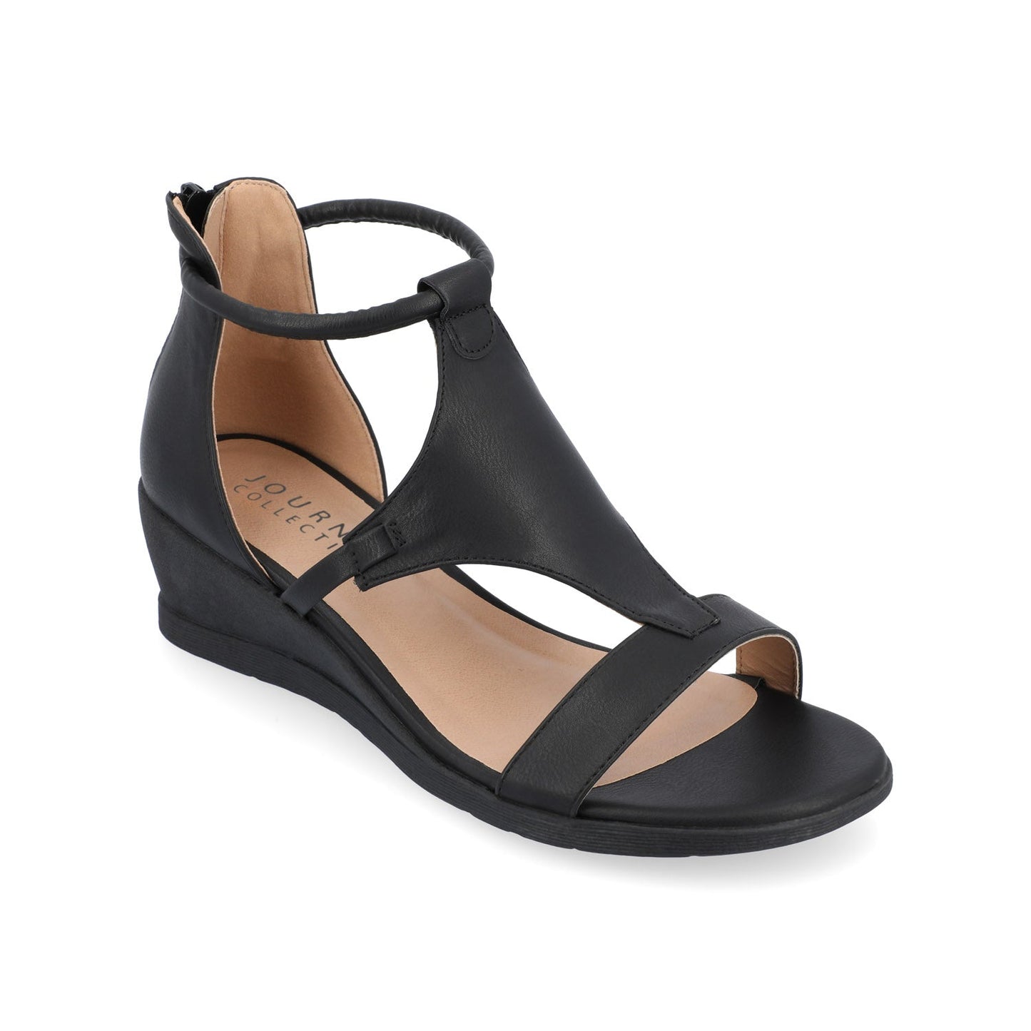 Journee TRAYLE GLADIATOR SANDALS IN VEGAN LEATHER - Black PU