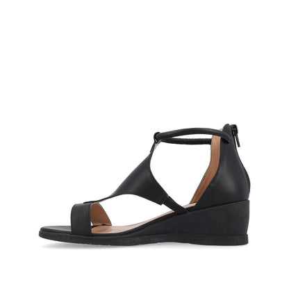 Journee TRAYLE GLADIATOR SANDALS IN VEGAN LEATHER - Black PU