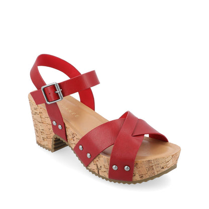 Journee VALENTINA HEELED SANDALS IN VEGAN LEATHER - Red