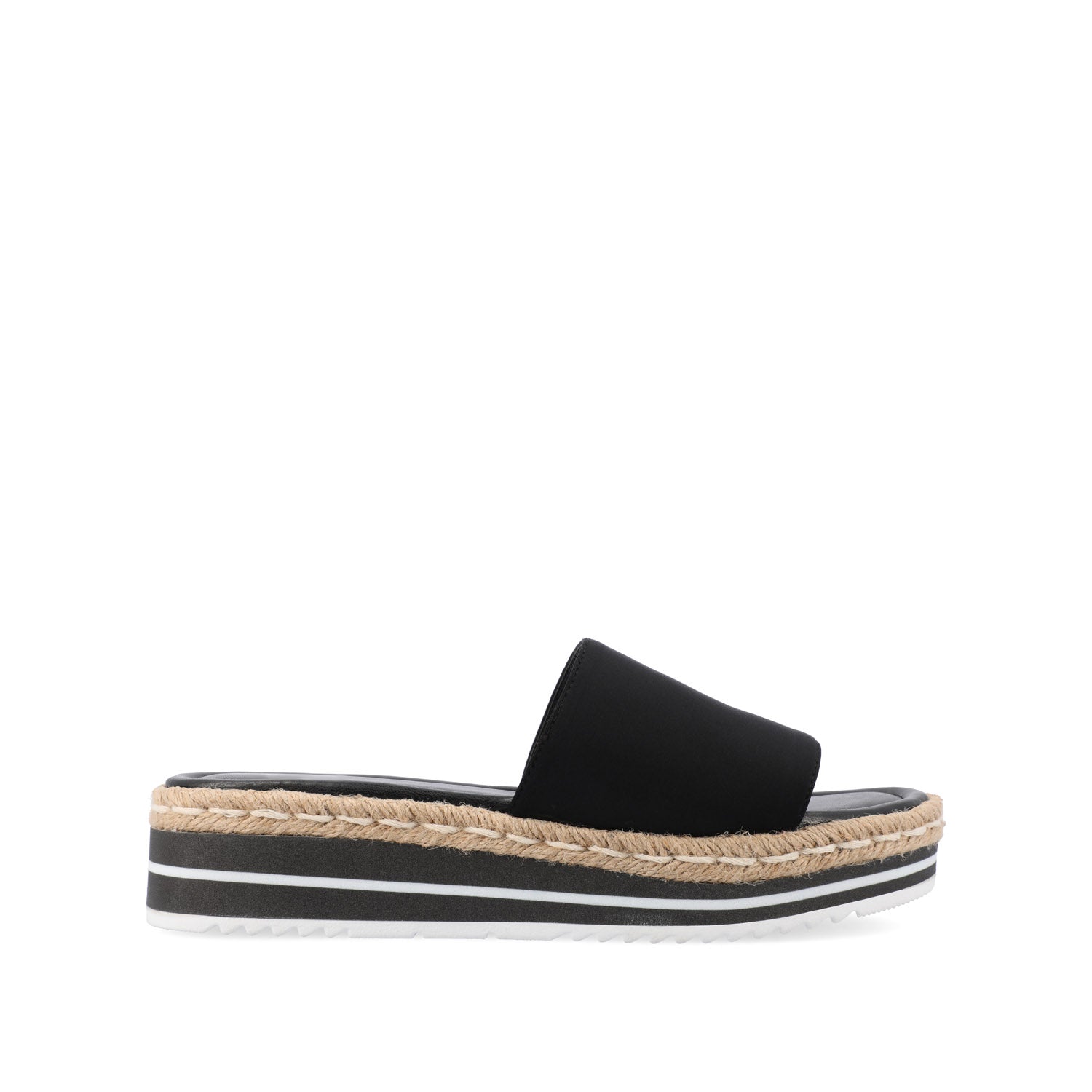 Journee ROSEY ESPADRILLE WEDGE HEELED SLIDE SANDALS - Black Fabric