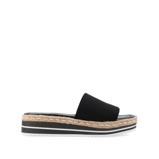 Journee ROSEY ESPADRILLE WEDGE HEELED SLIDE SANDALS - Black Fabric