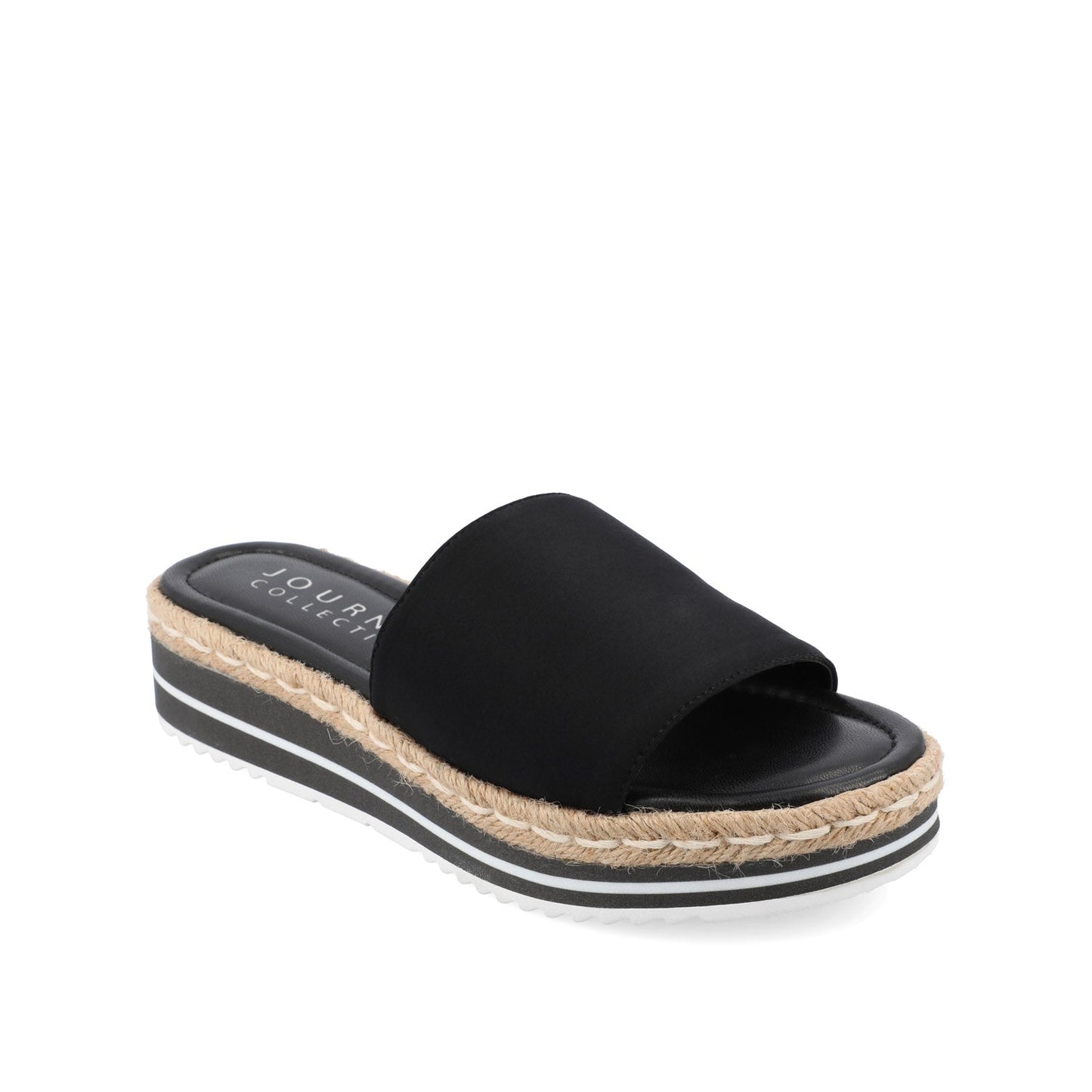 Journee ROSEY ESPADRILLE WEDGE HEELED SLIDE SANDALS - Black Fabric