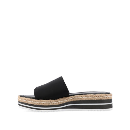 Journee ROSEY ESPADRILLE WEDGE HEELED SLIDE SANDALS - Black Fabric